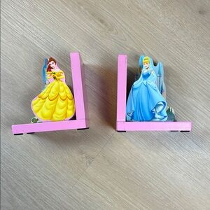 Disney Princess Pink Belle Beauty & the Beast + Cinderella Wooden Bookends